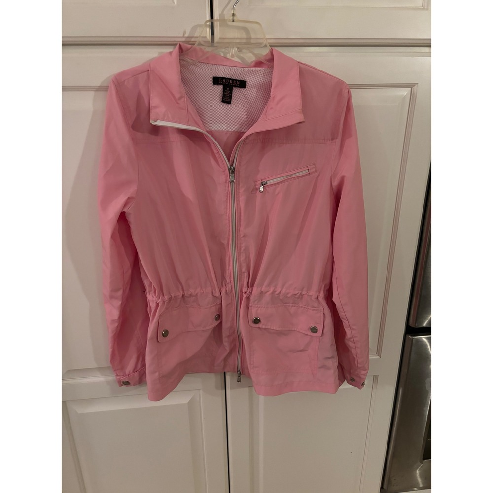 LAUREN Ralph Lauren Pink Lightweight Jacket Drawstring Waist Zip Front Women's M